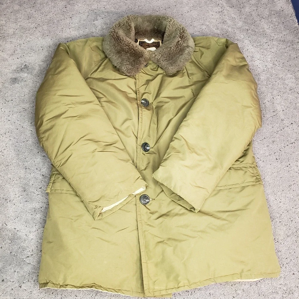 Vintage Eddie Bauer Jacket Mens Large Green Goose Down Puffer Hooded Hunting